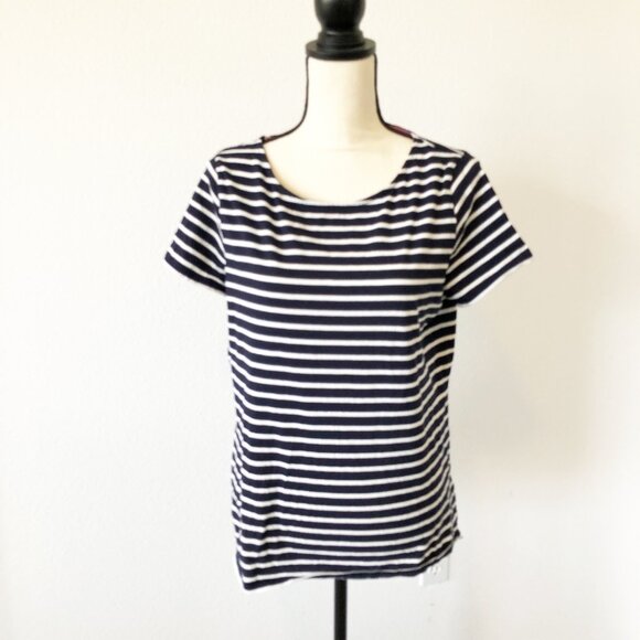 BODEN Navy White Stripe Short Sleeve T Shirt Top Nautical Basic Womens 12 - Picture 1 of 9